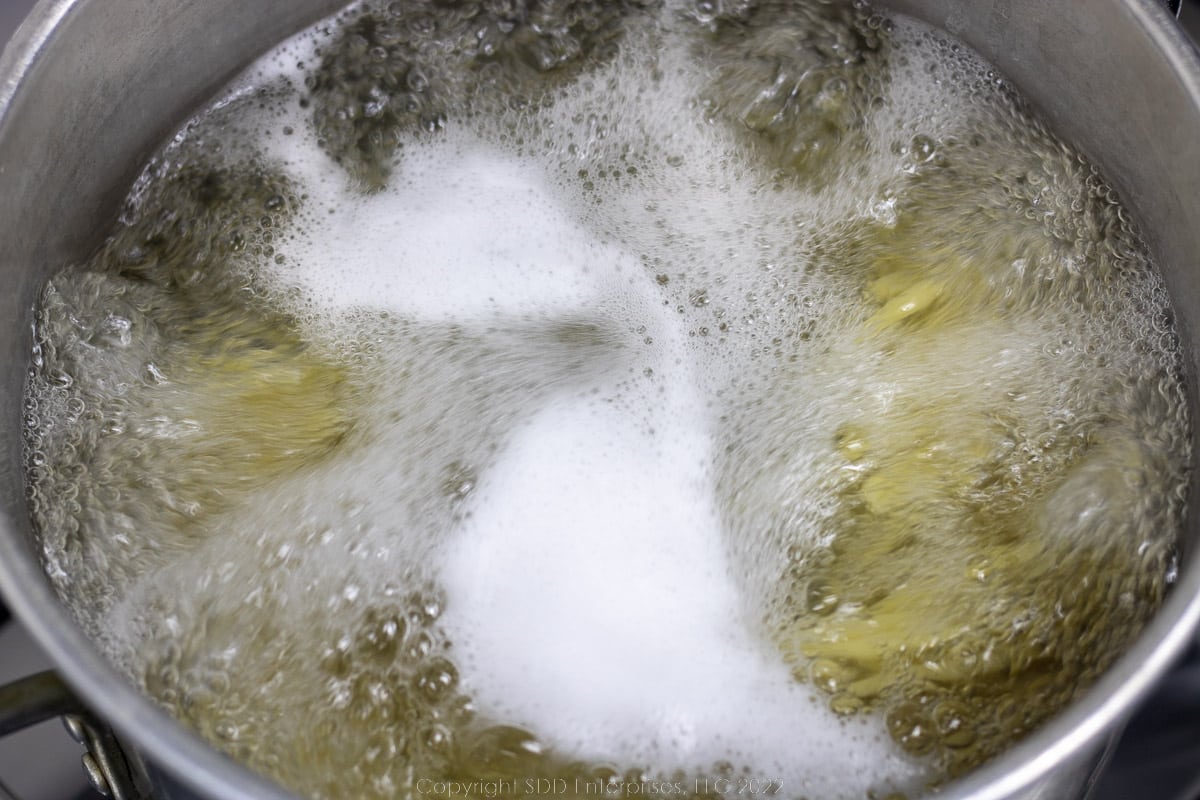pasta cooking in boiling water