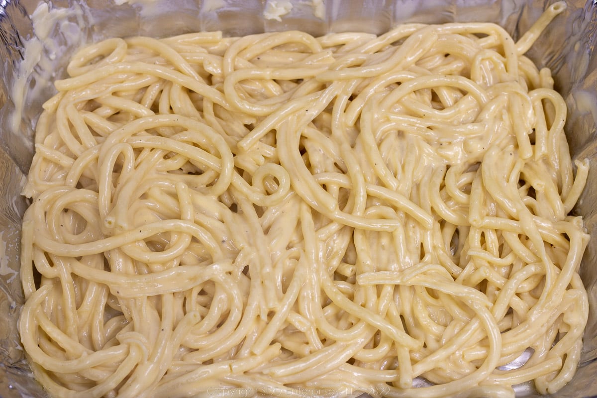 layer pasta in a prepared pan