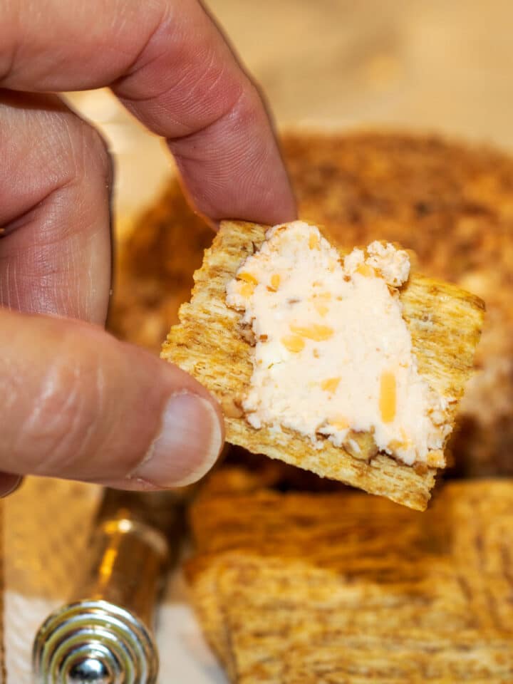 cheese ball spread on a cracker