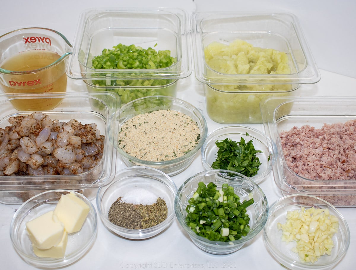 mise en place for stuffed mirlitons