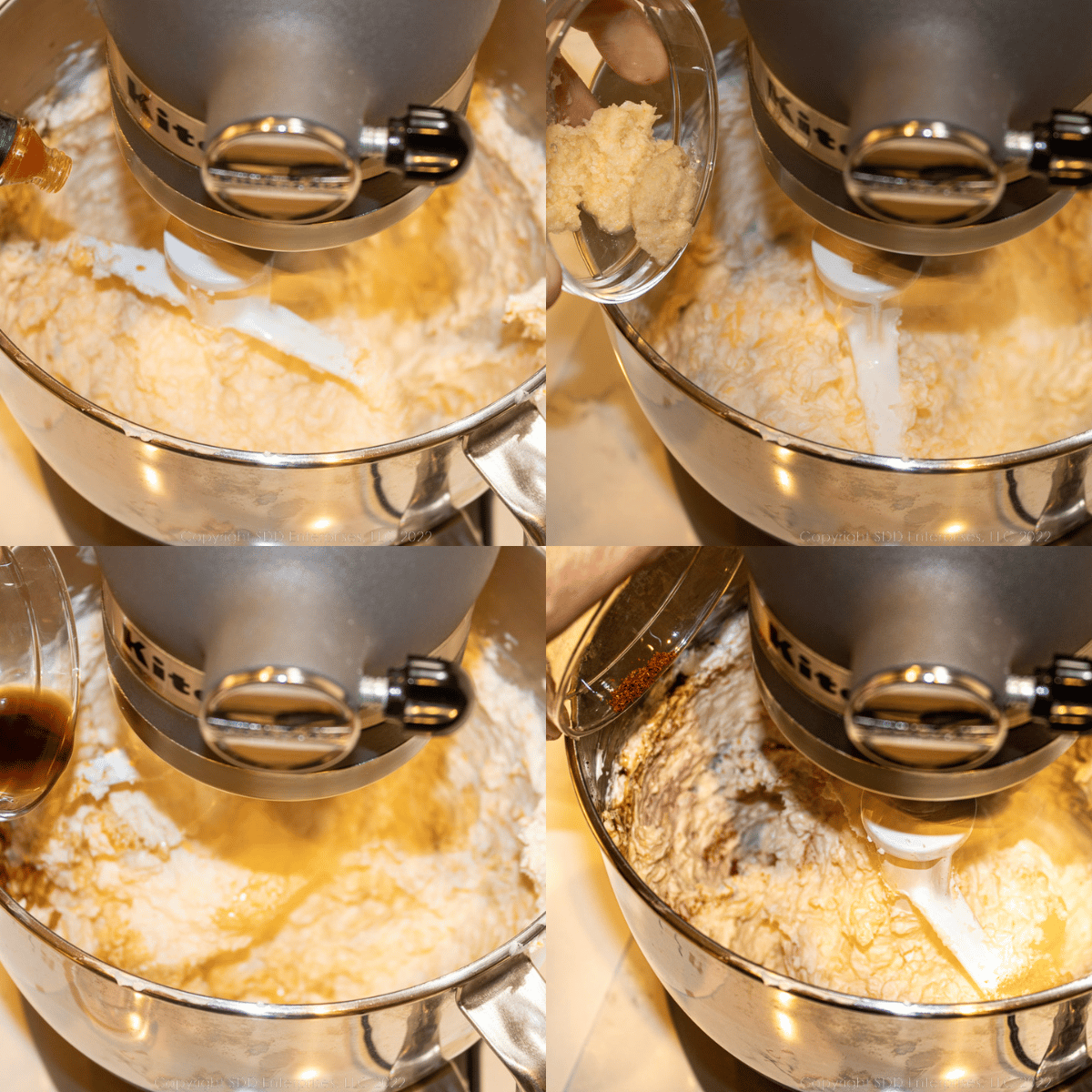 Adding seasonings to soft cheeses in a stand mixer