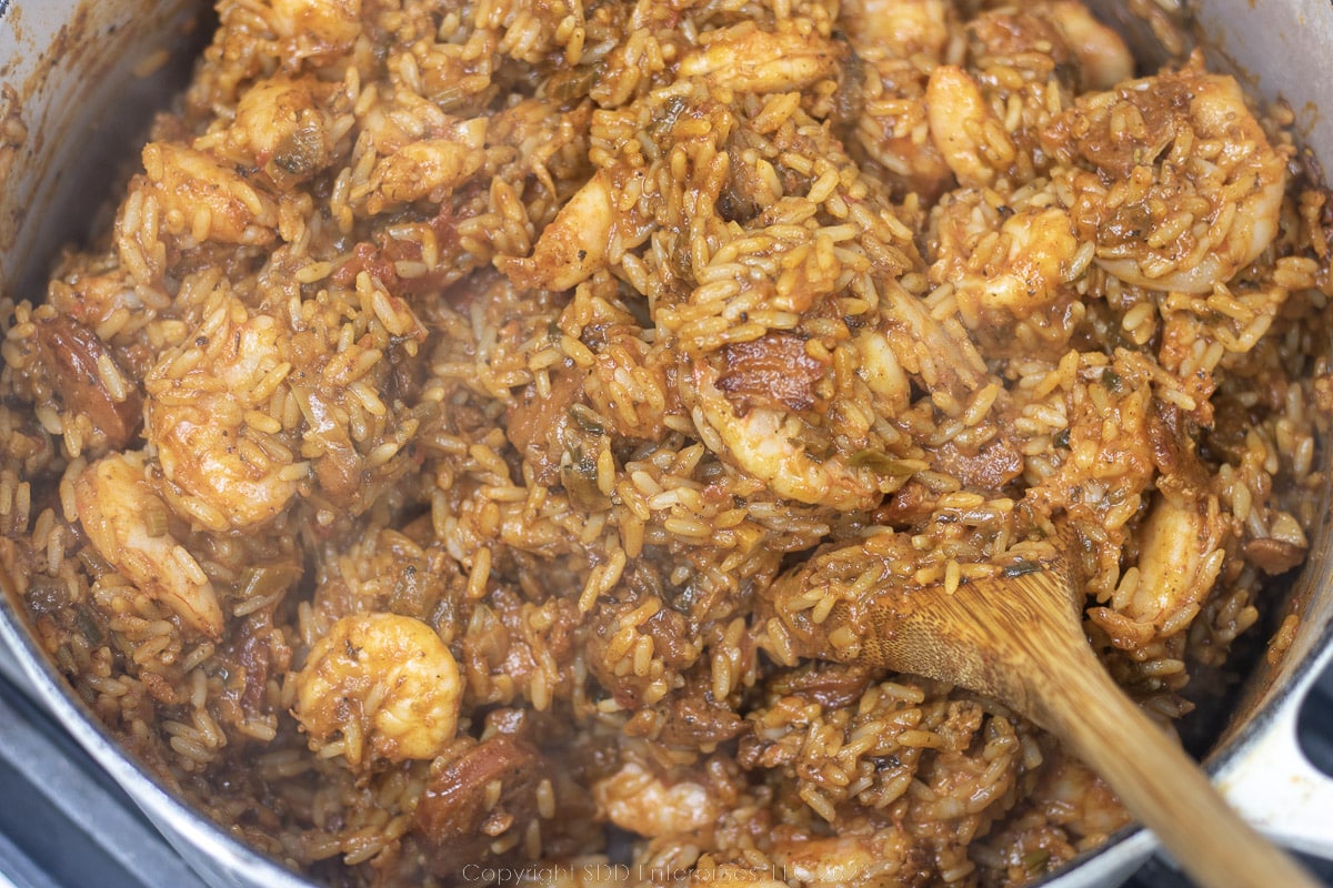 creole jambalaya in a Dutch oven