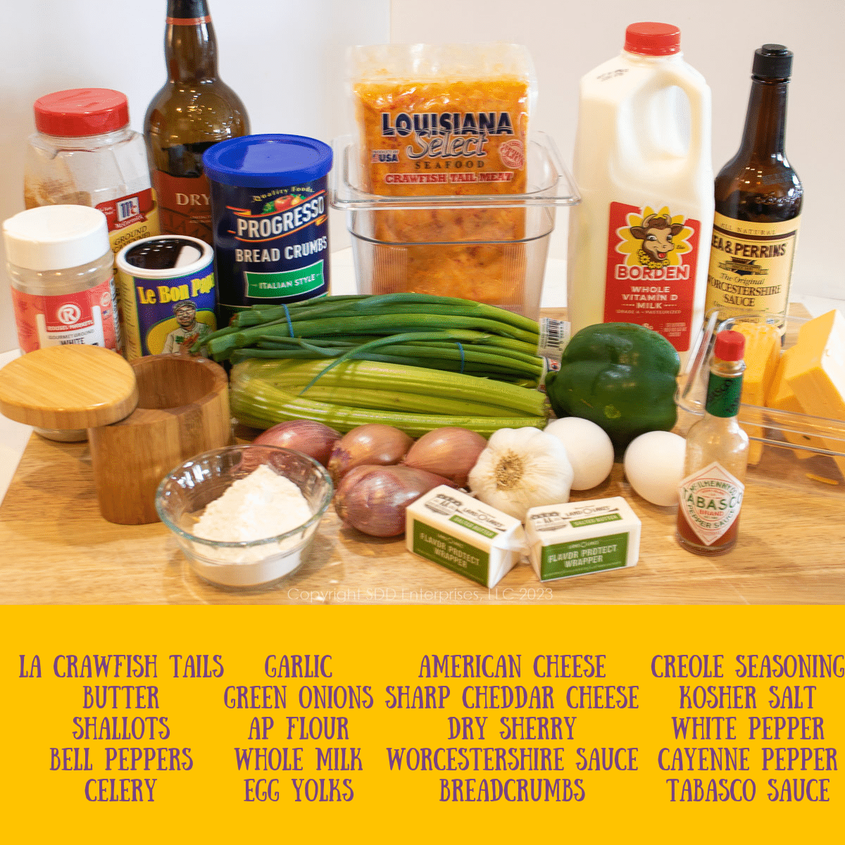 ingredients for crawfish au gratin
