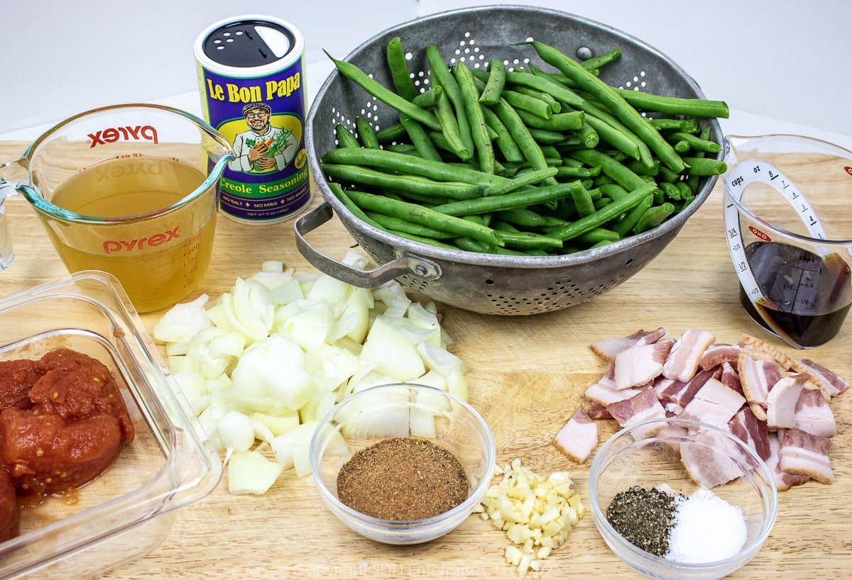 prepared ingredients  for creole green beans