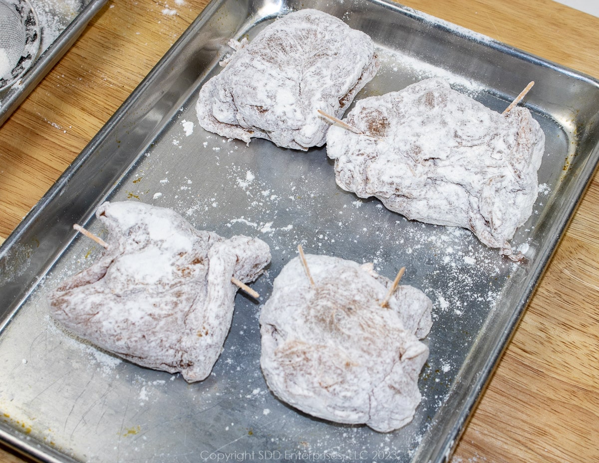 wrapped chicken breasts dusted with AP flour