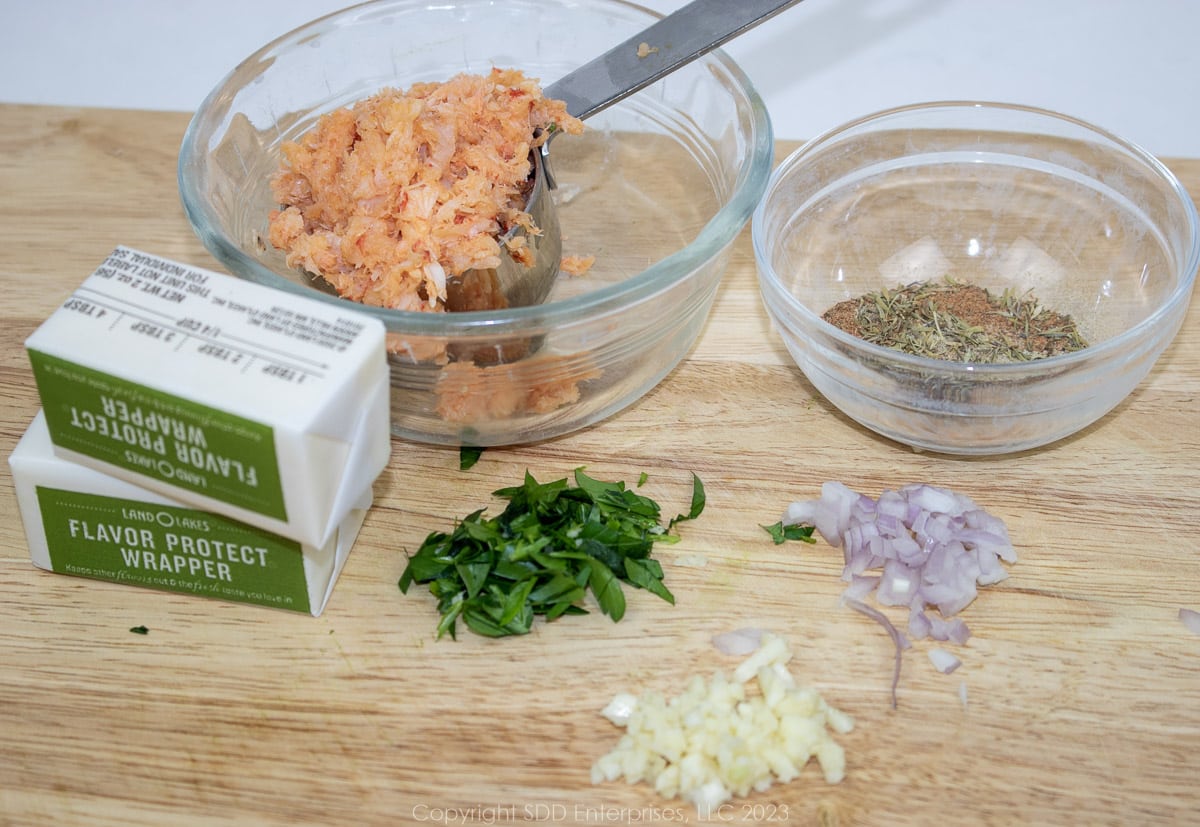 prepared ingredients for crawfish compound butter