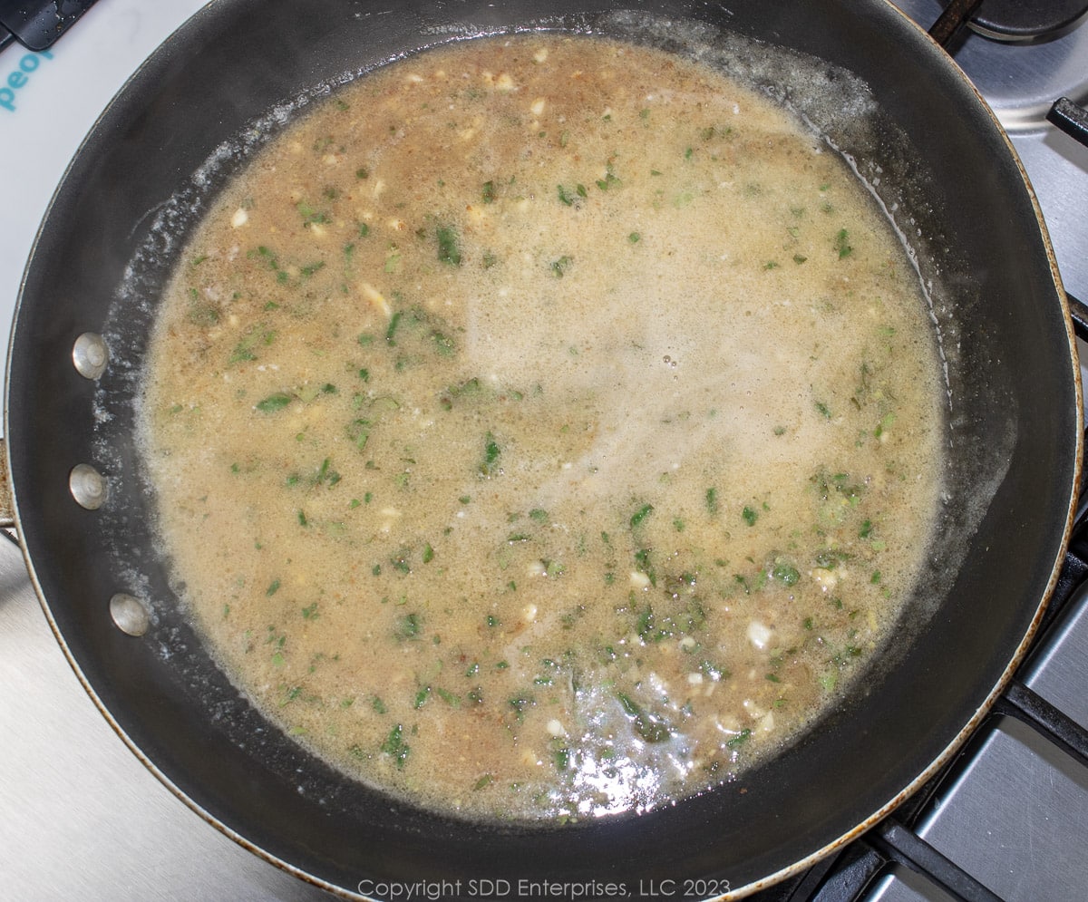melted butter and marinade in a saute pan
