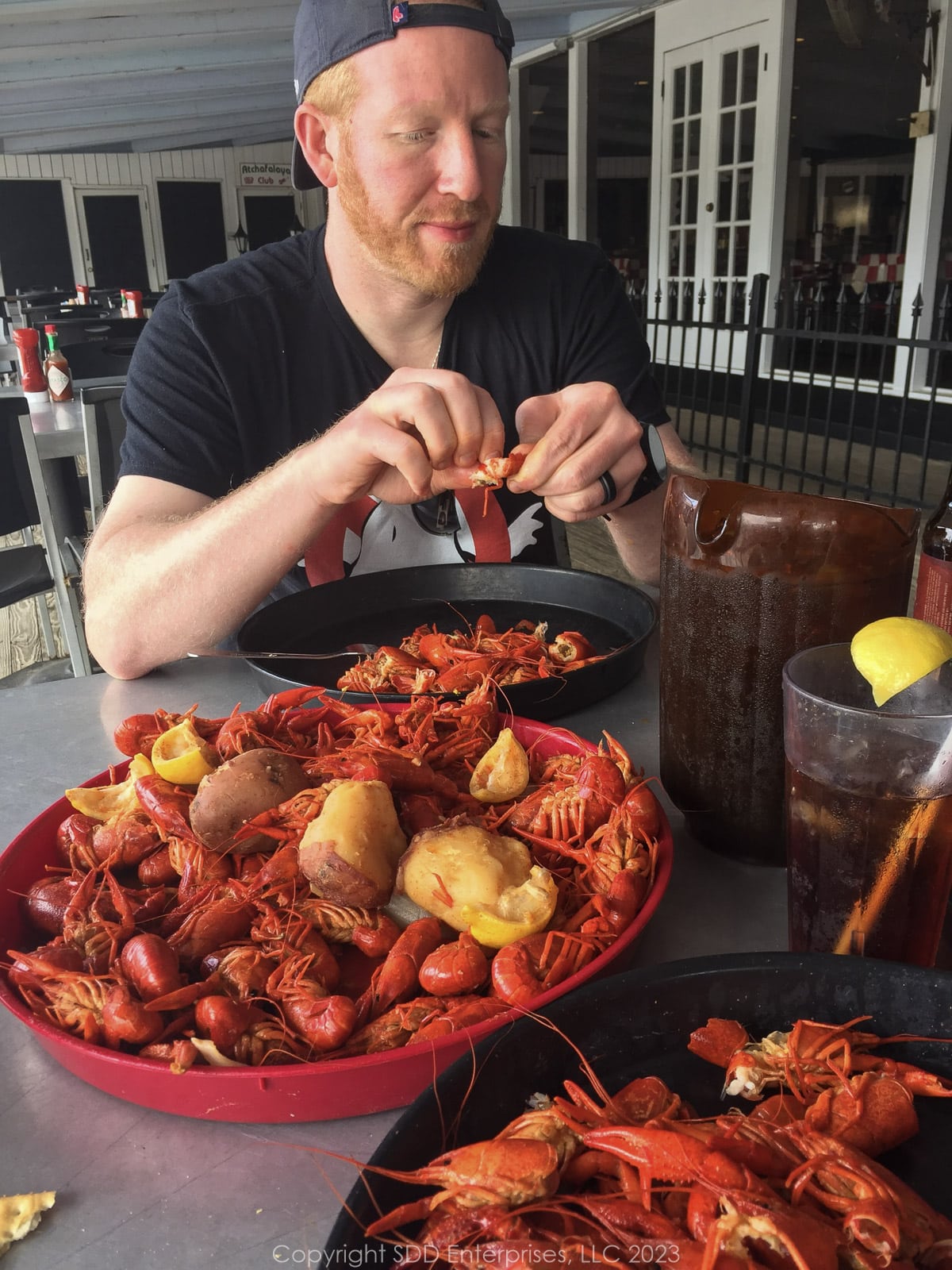 eating boiled crawfish