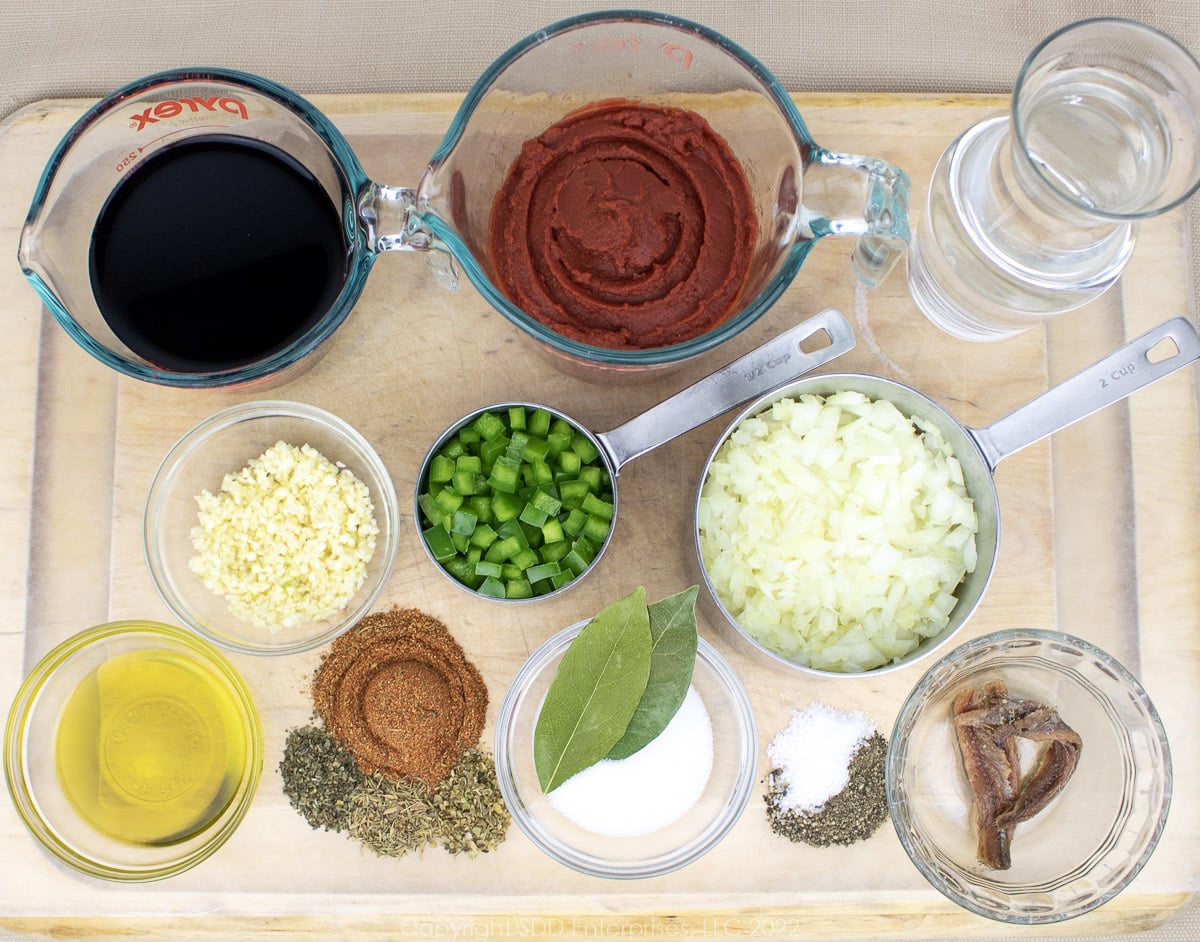 Prepared ingredients for Red Gravy