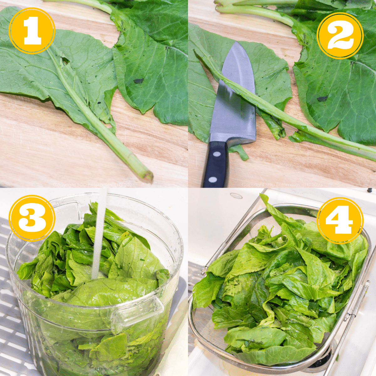 four steps to clean turnip greens