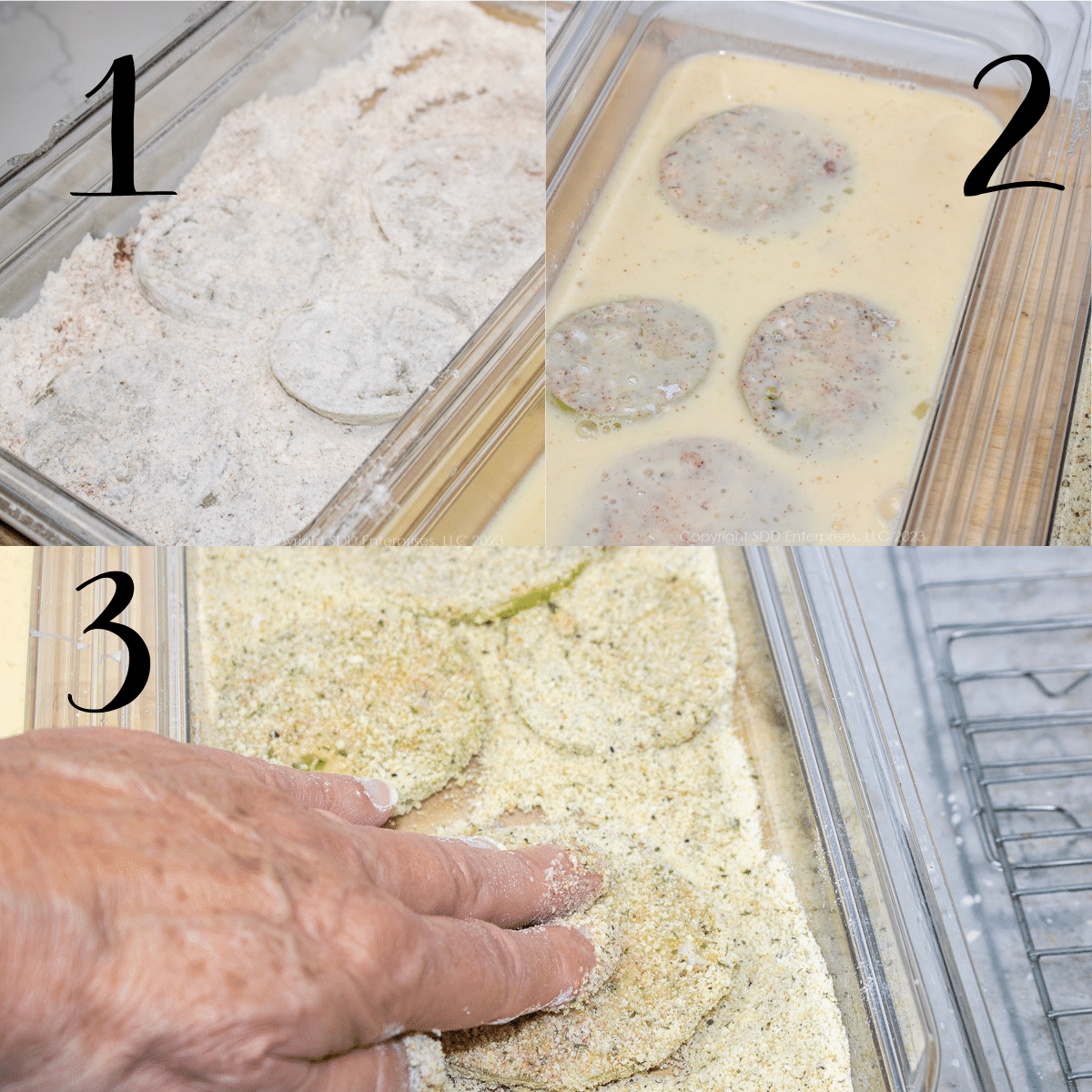 three steps to breading green tomatoes