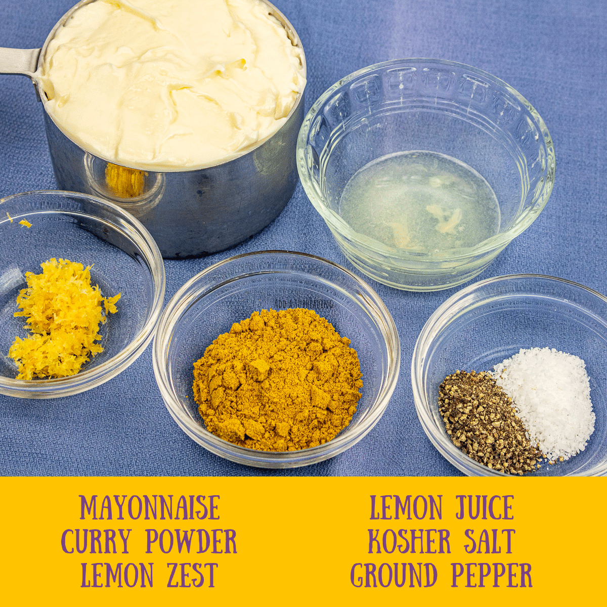 individual ingredients for lemon curry dressing 