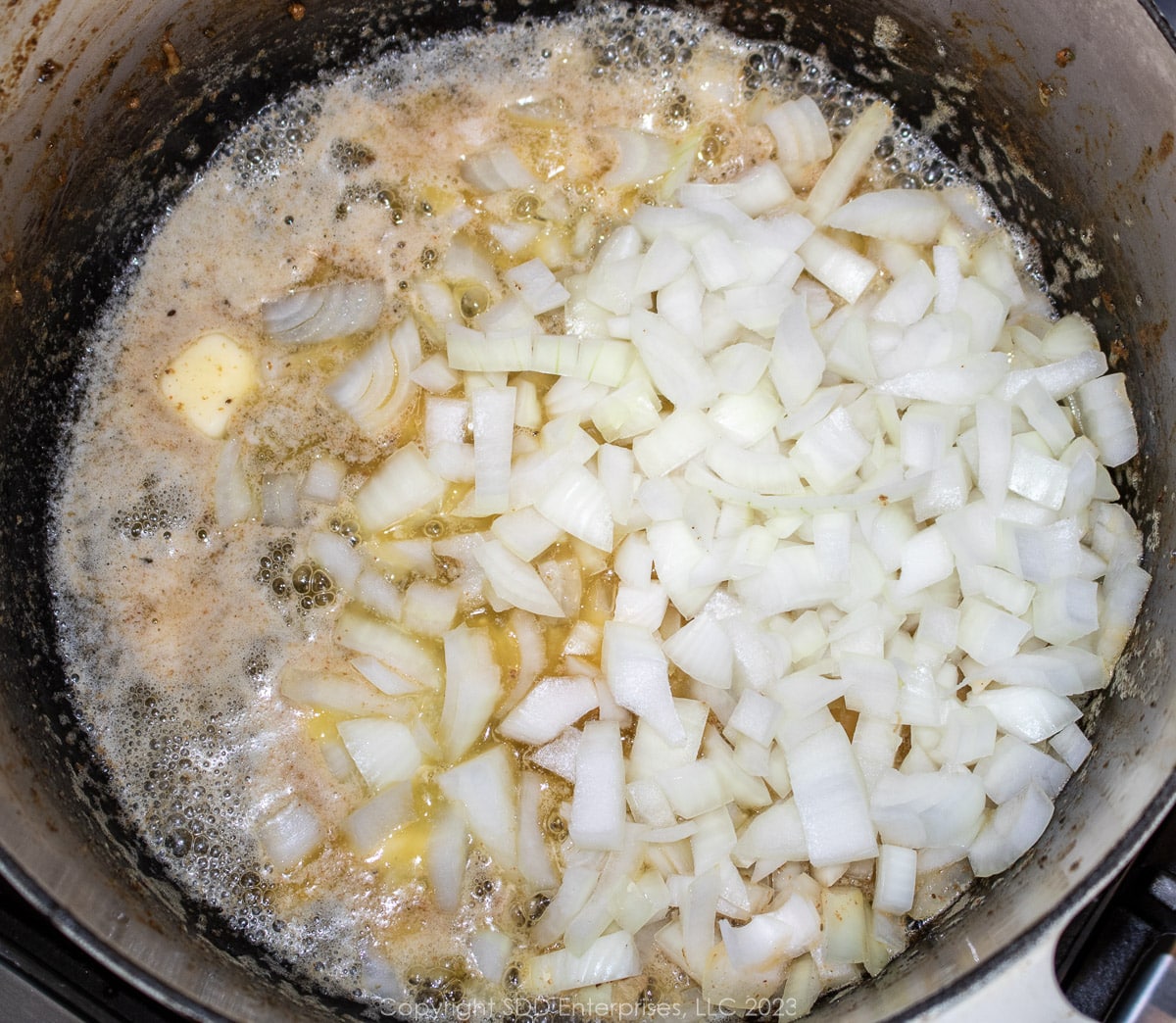 yellow onions sautéing in butter