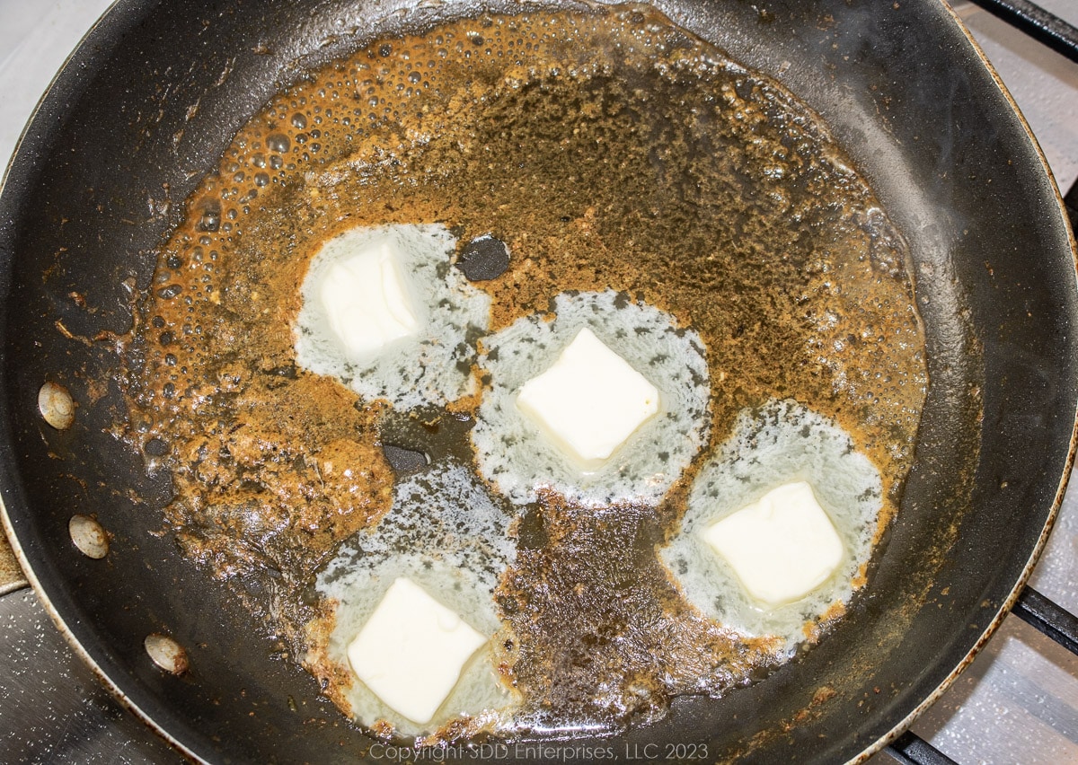 Melting butter in a seasoned saute pan