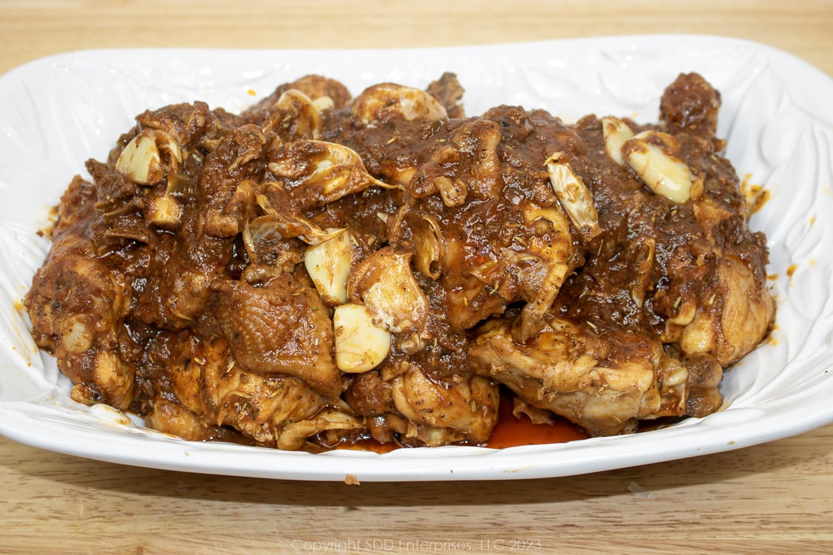 Chicken Cacciatore on a white serving platter.