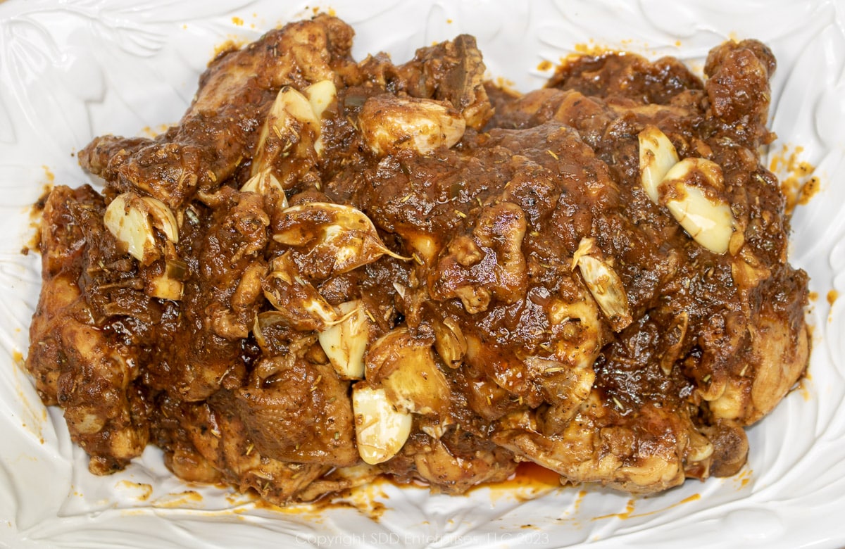 Chicken Cacciatore on a white serving platter.