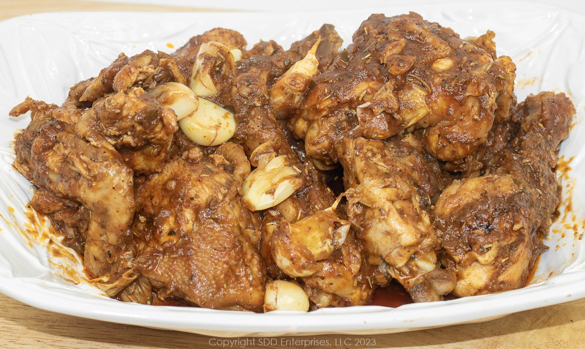 Chicken Cacciatore on a white serving platter.