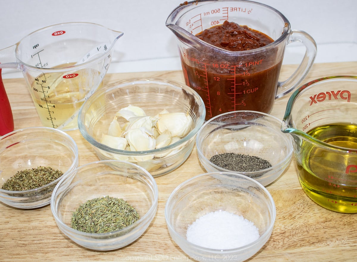 Prepared ingredients for Chicken Cacciatore