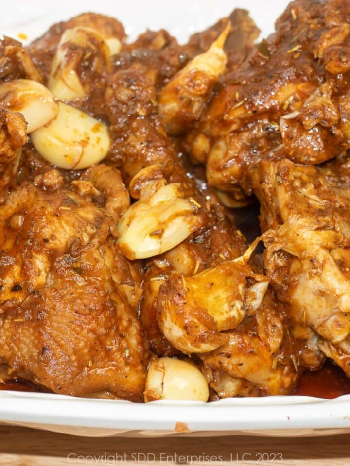 Chicken Cacciatore on a white serving platter.