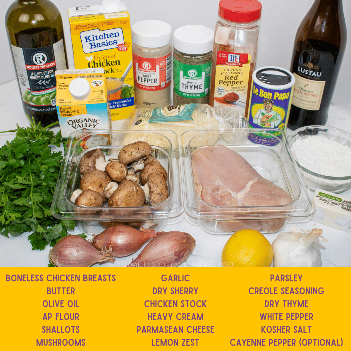 ingredients for Chicken with Creamy Mushroom Sauce.