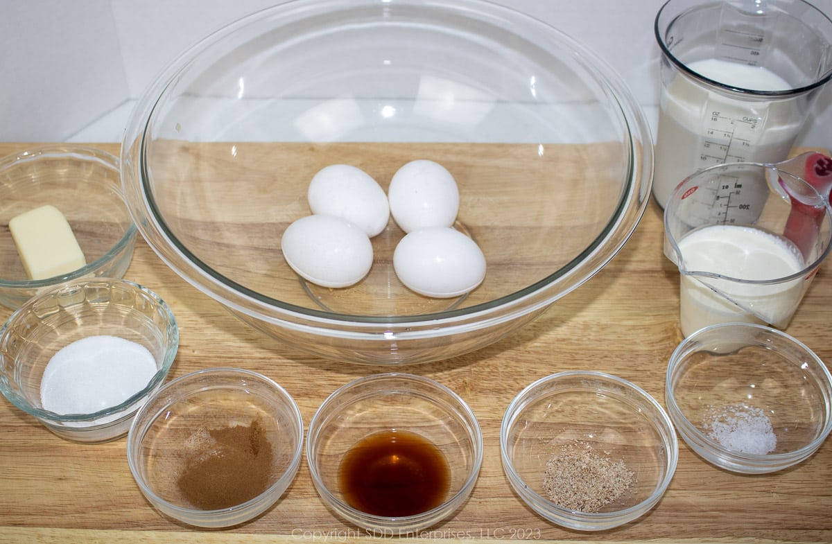 Prepared ingredients for Pain Perdu or French Toast