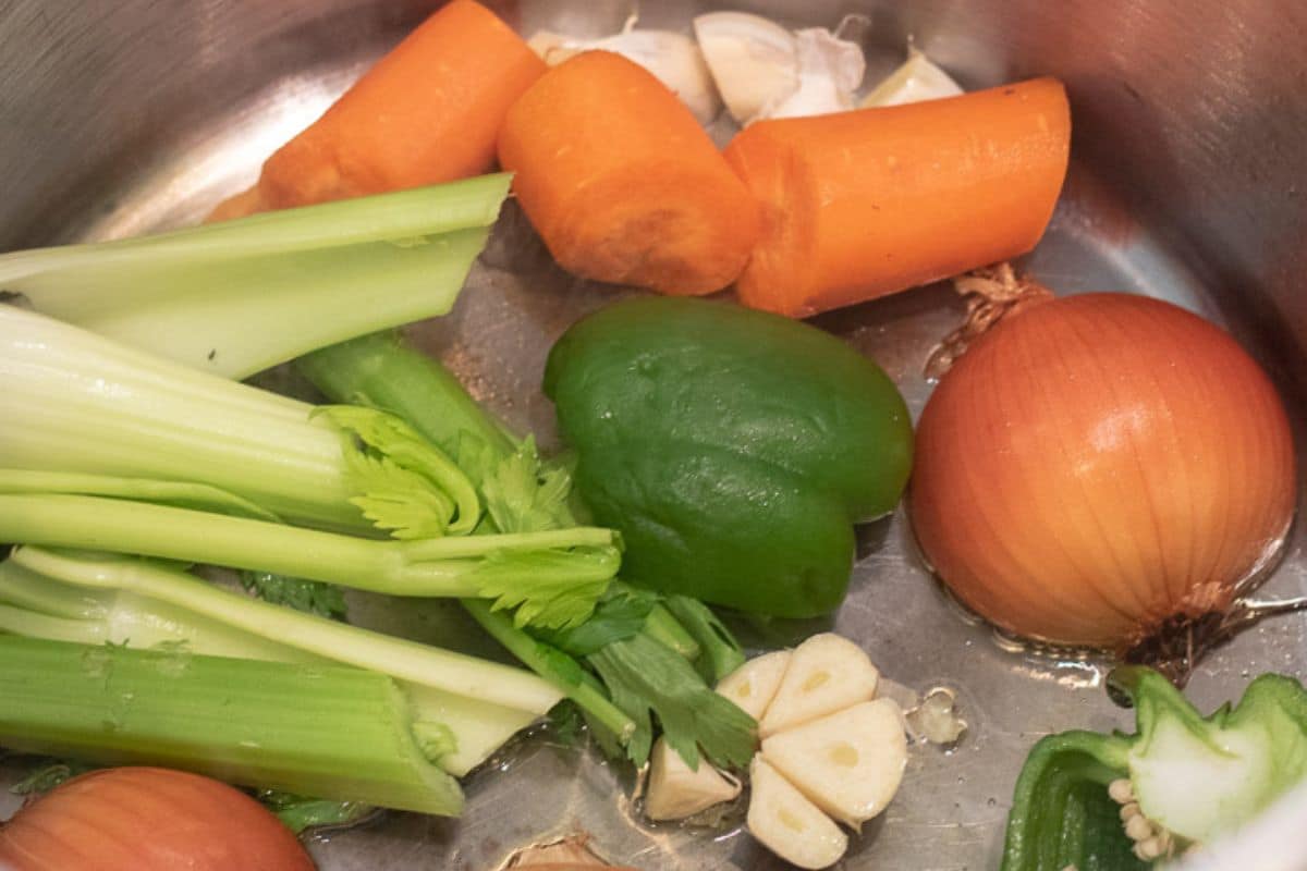 Vegetables browning for turket stock