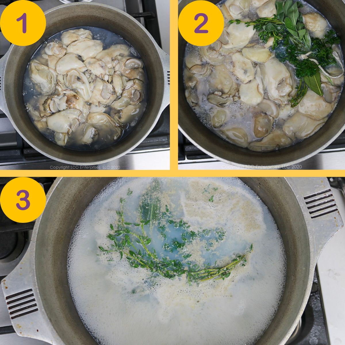 Cooking steps to prepare oysters for oyster soup.