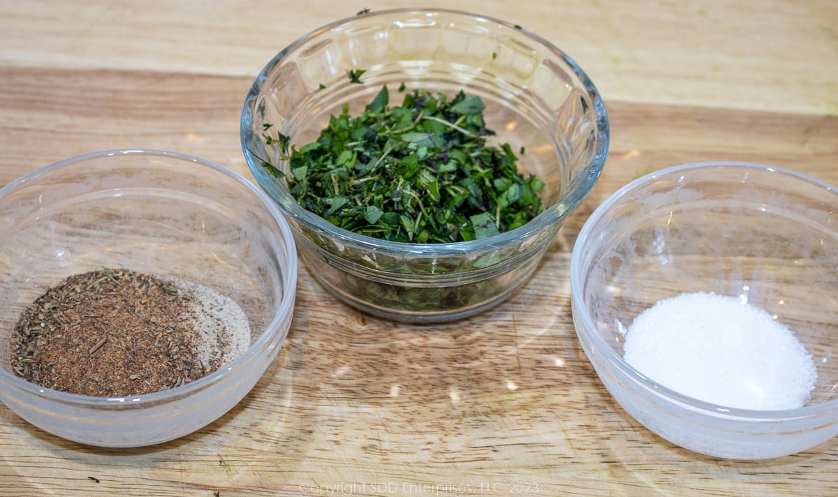 Prepared Herbs and Spices for stuffed mirlitons.