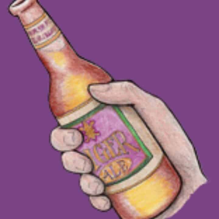 First You Have a Beer beer bottle logo with purple background.