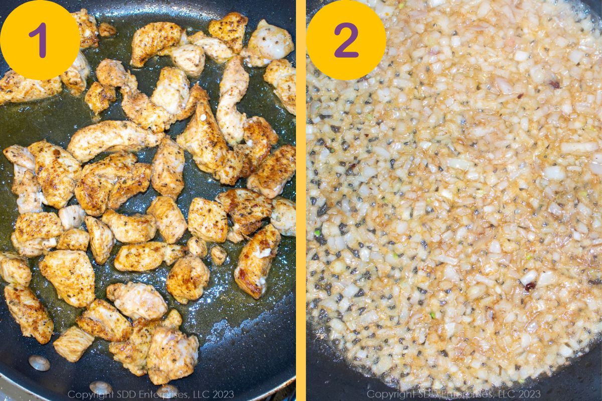 Initial steps to make chicken dish.