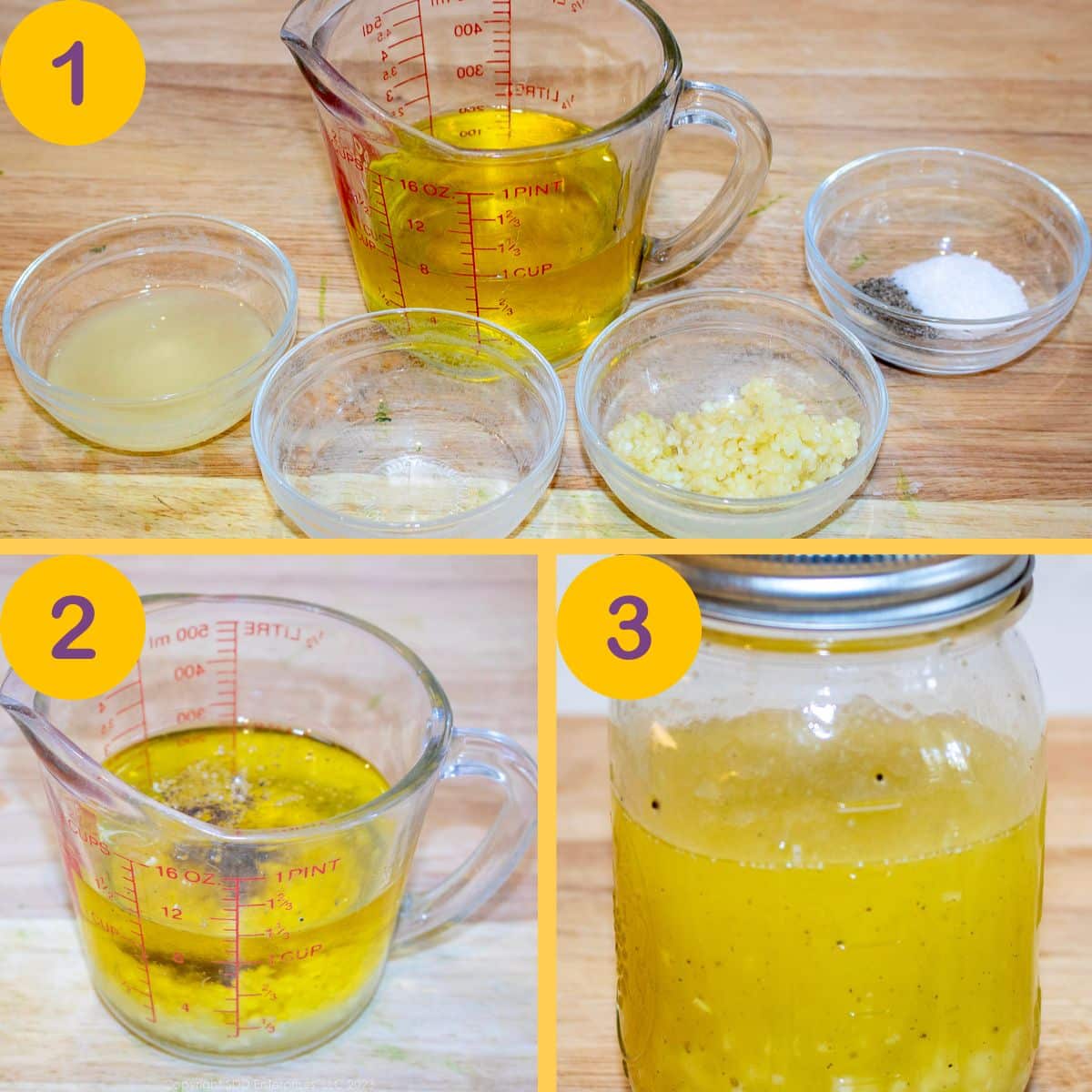 Steps for making salad dressing.