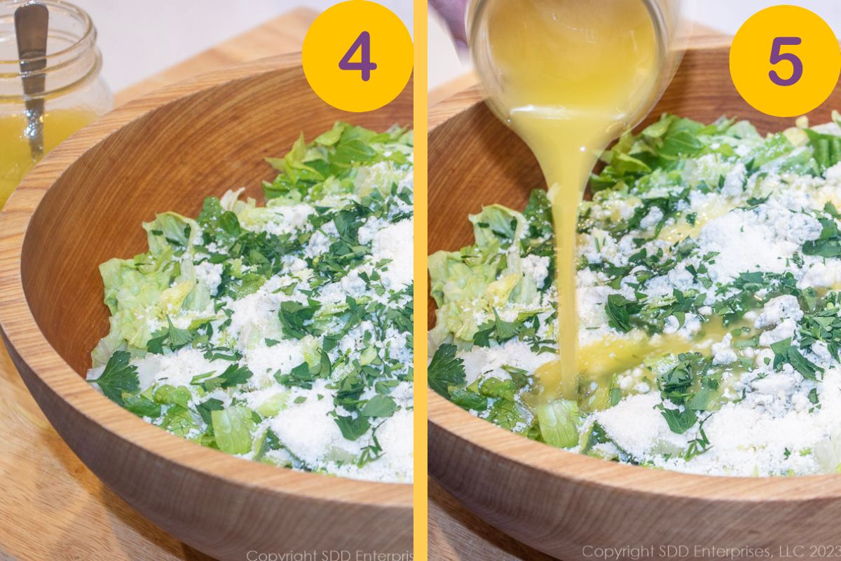 Steps for tossing and dressing salad.