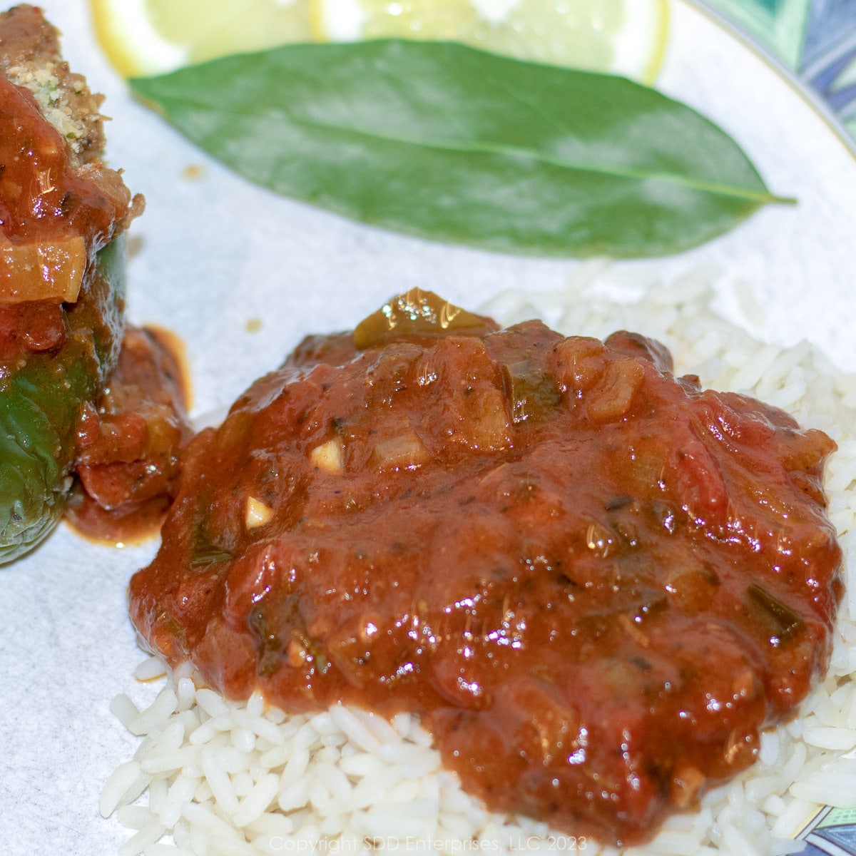 Creole Sauce on a bed of rice.