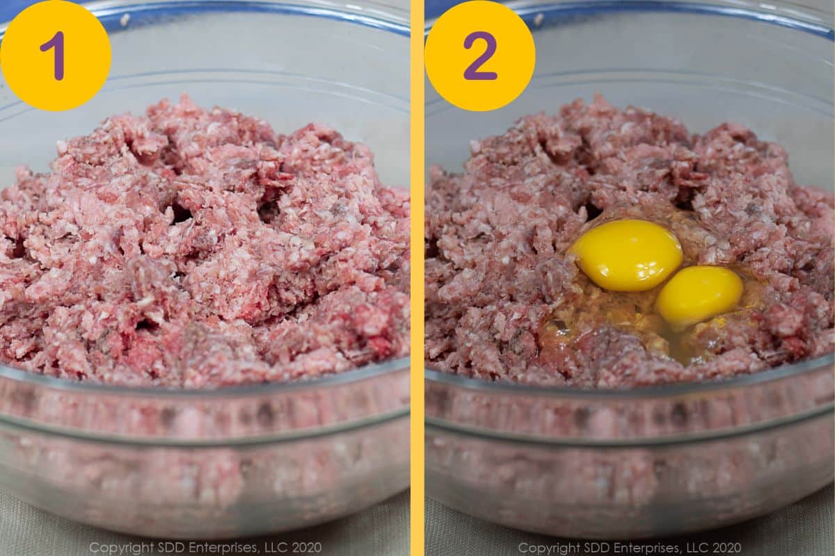 Initial steps to make meatballs.