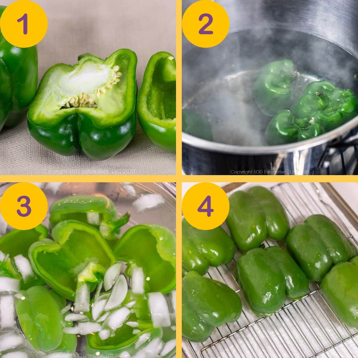 Steps to parboil a bell pepper.