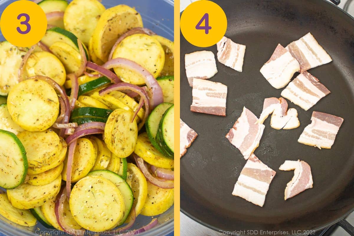 Steps for sautéing yellow squash and zucchini.