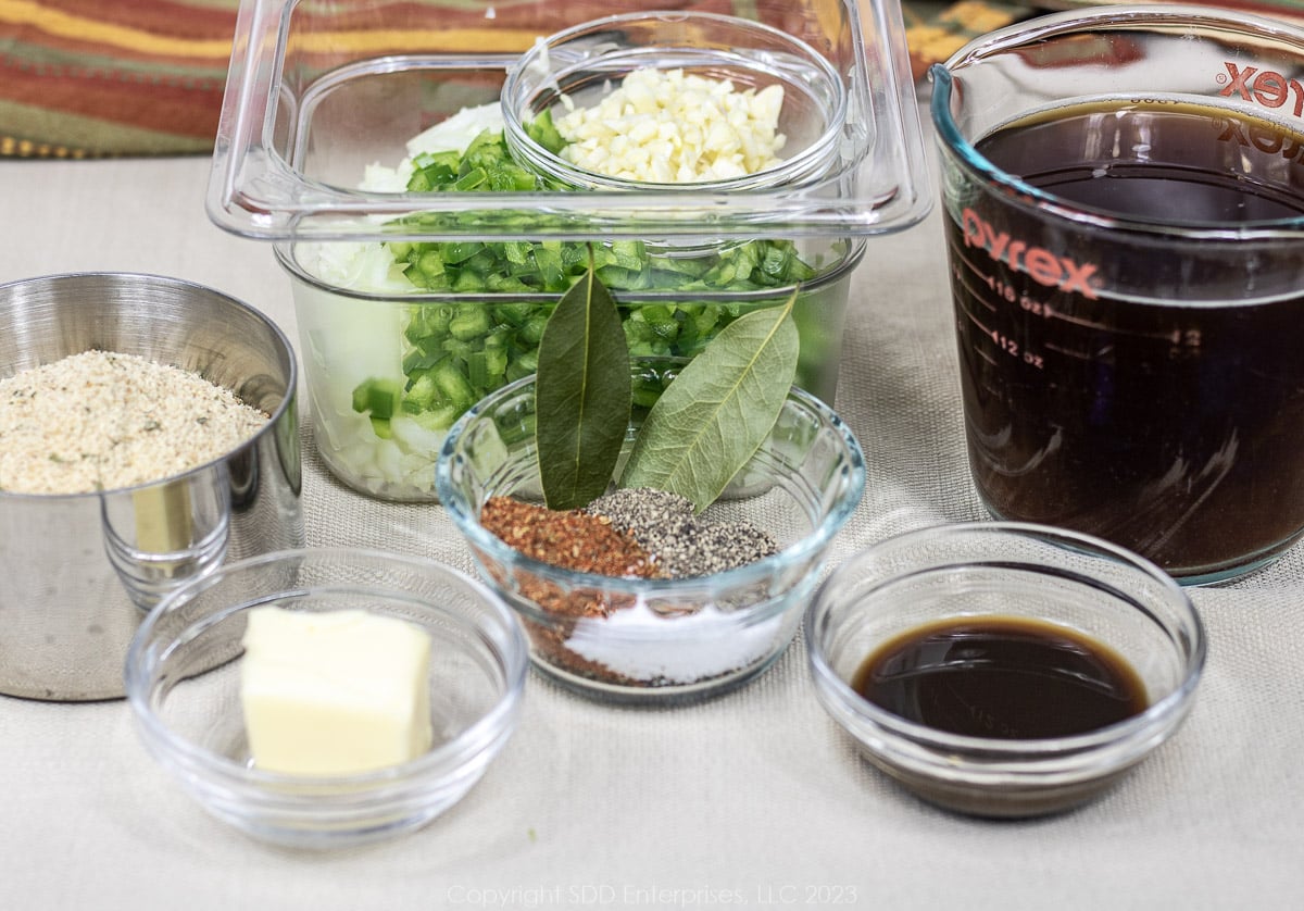 Mise en place for stuffed pepper.