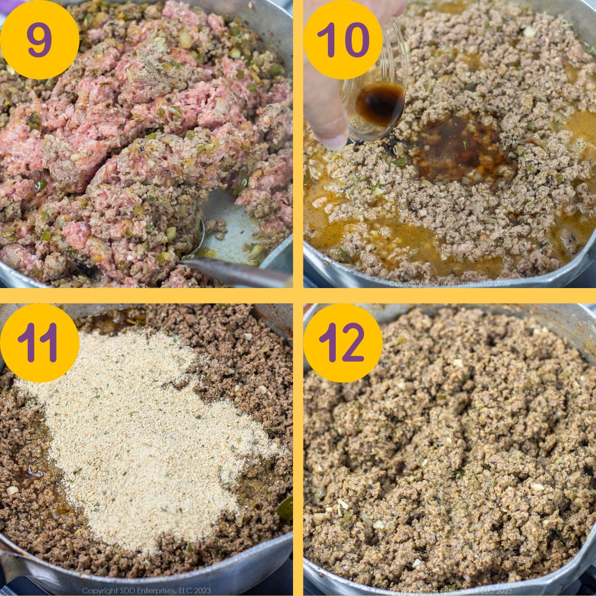 Steps for making a meat filling.