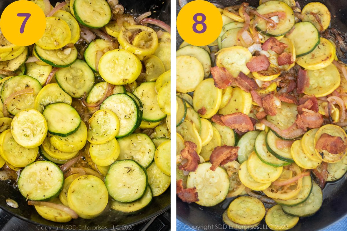 Final steps to preparing yellow squash and zucchini.