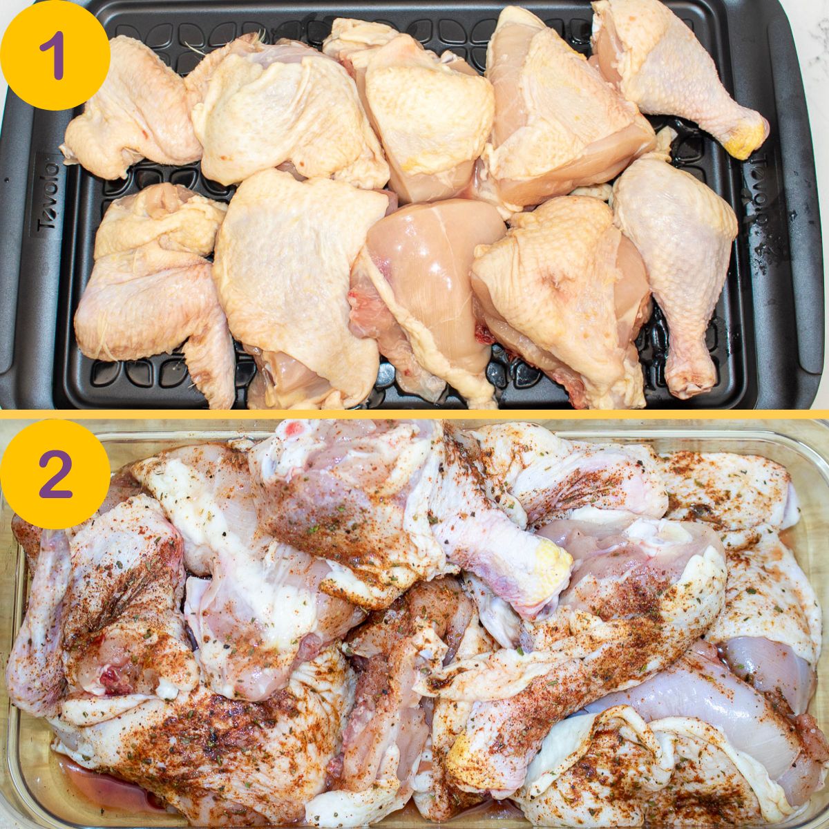 Preparing chicken for sauce piquante.