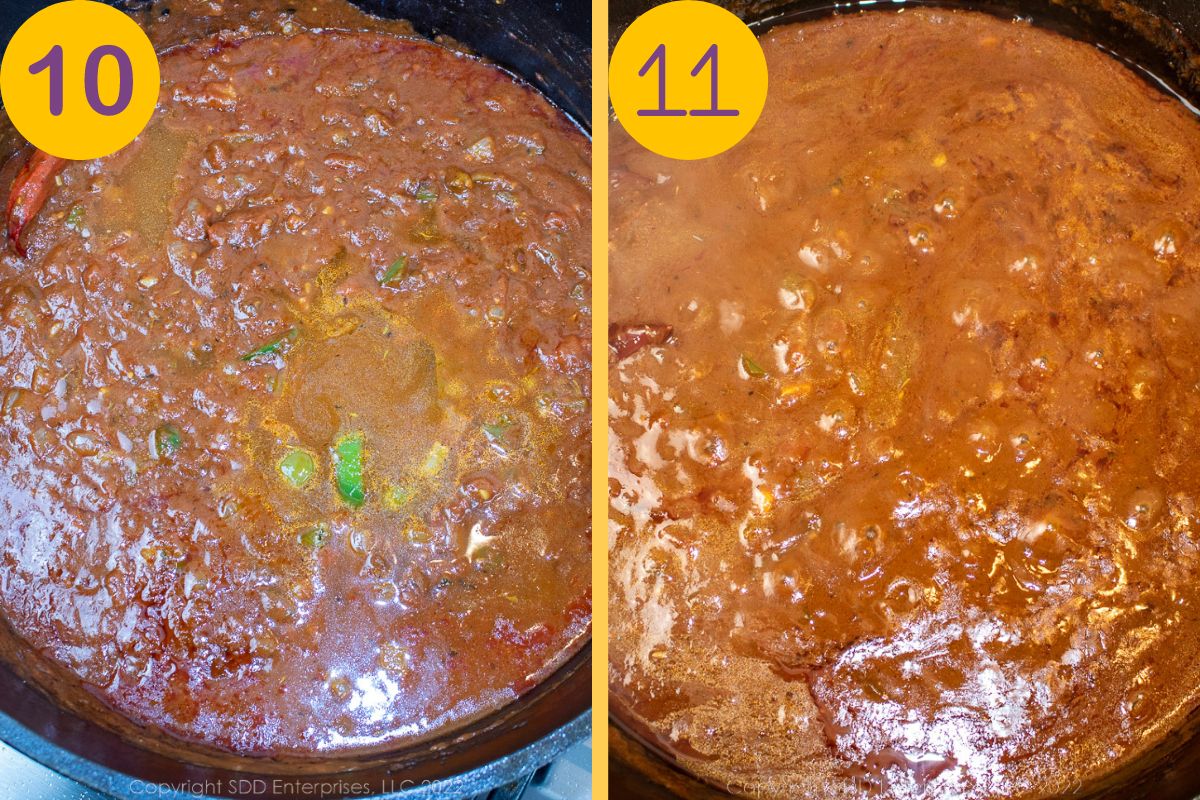 Simmering a gravy for Sauce Piquante.