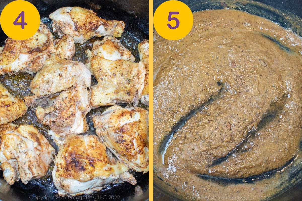 Initial steps to prepare chicken for sauce piquante.