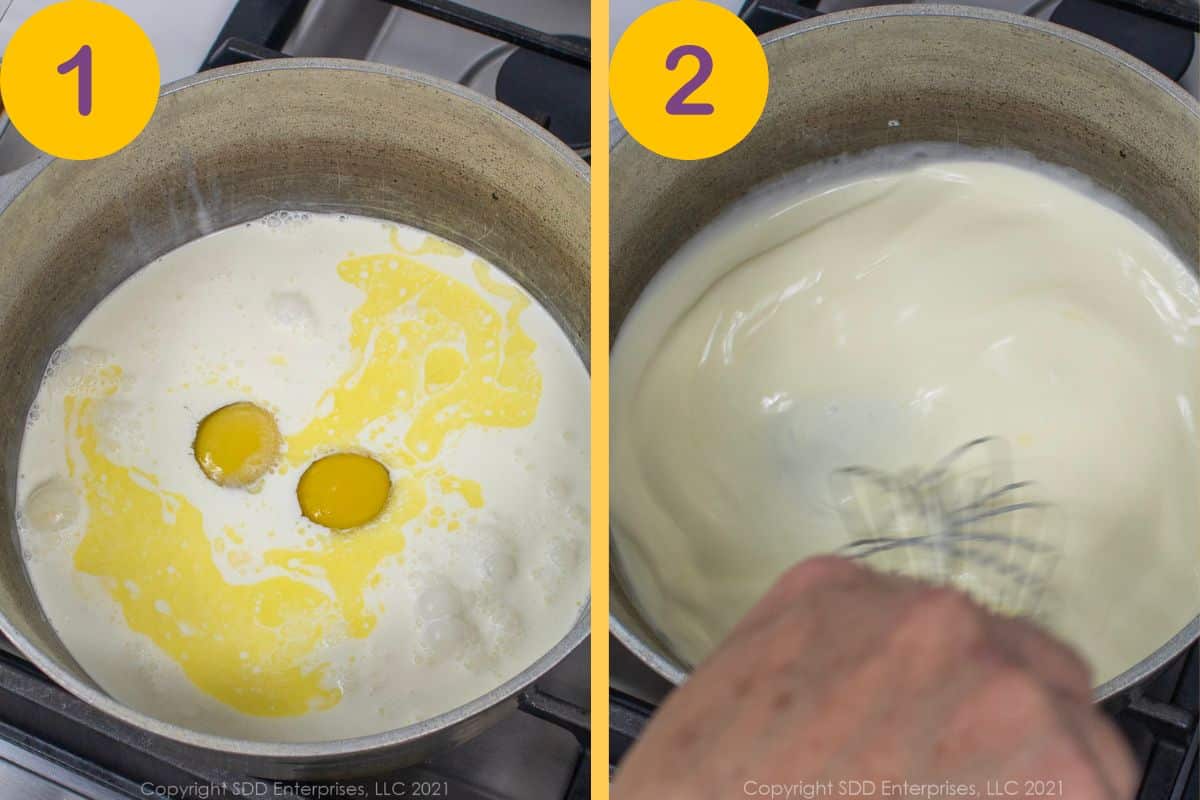 Initial steps for making a cheese sauce.