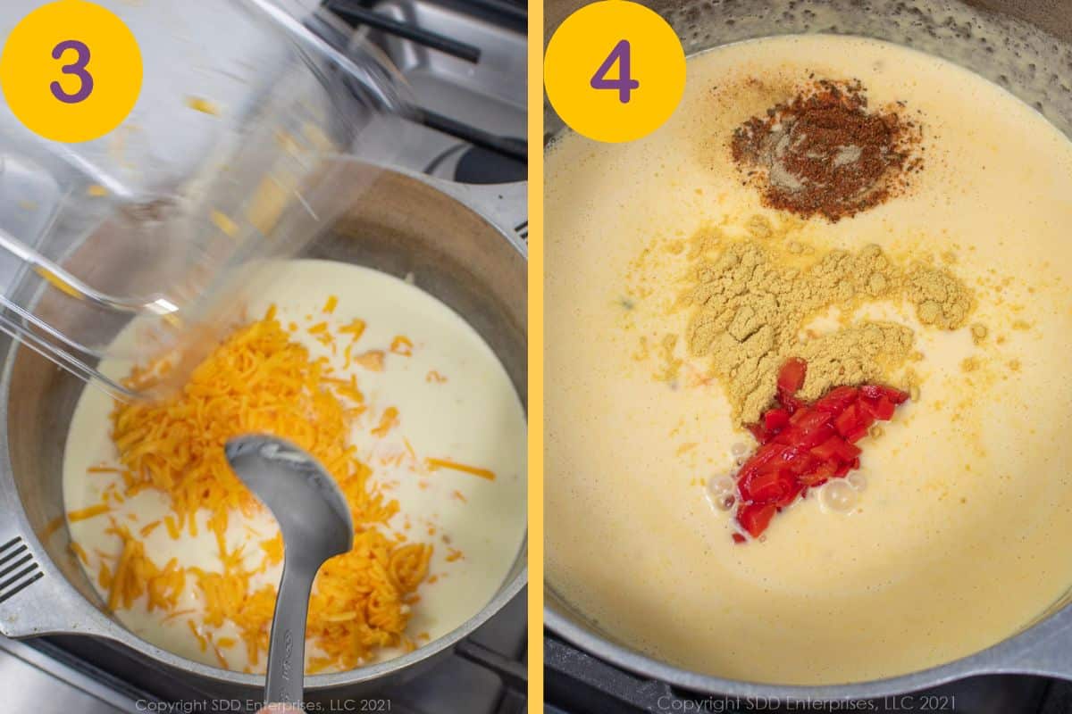 Steps to add seasoning to cheese sauce.