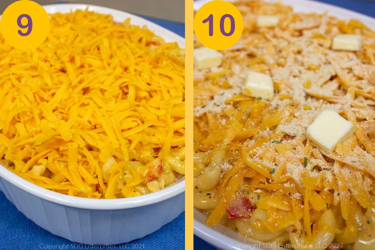 Preparing cheesy casserole for the oven.