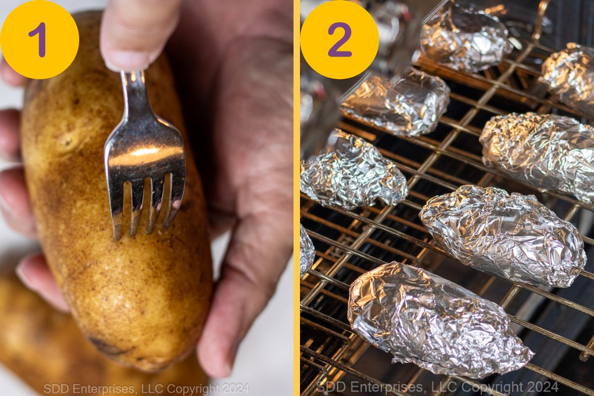 Steps to bake potatoes.