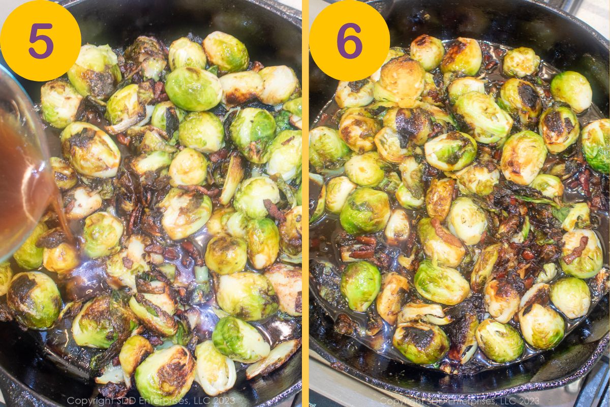 Mixing sauce with Brussels sprouts for the oven.