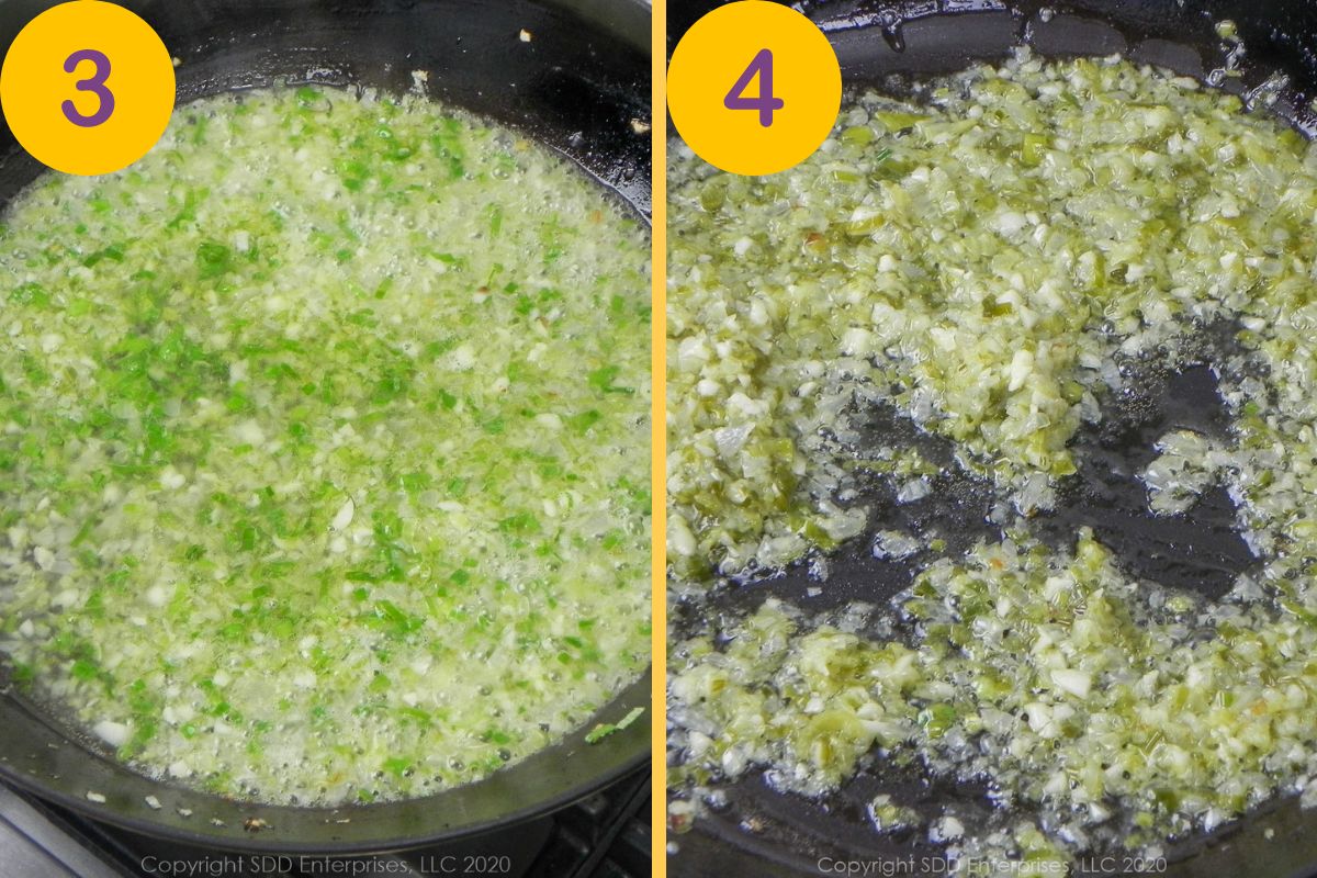 Steps in to make a filling in a skillet.