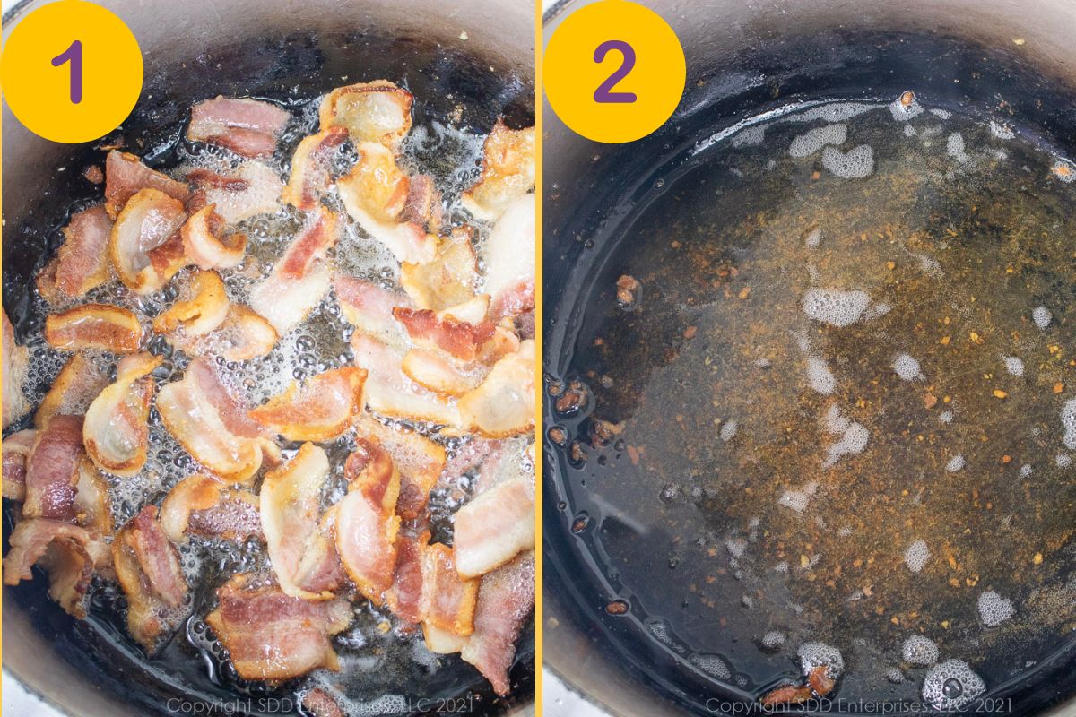Initial steps to make Baked Beans in a Dutch oven.