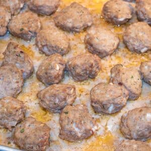 Cajun Meatballs on a baking sheet right out if the oven.